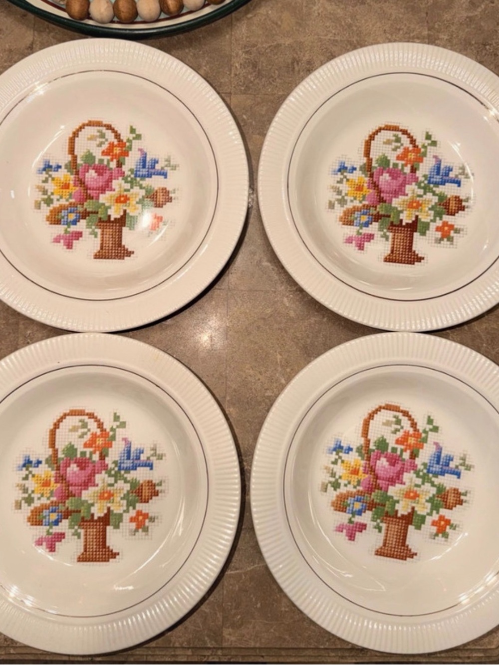 White Floral Basket Ceramic Dinner Bowls - Set of 4 - Salem China